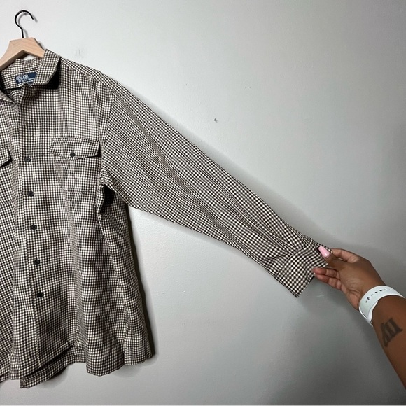 VTG Polo Ralph Lauren Men Beck Shirt Large 100%‎ Wool Houndstooth Brown Pockets - Picture 6 of 10